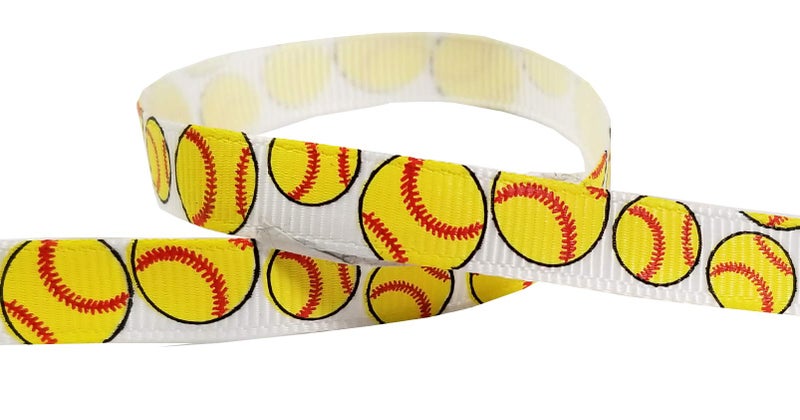 Q-YO 3/8"-1.5" Volleyball/Softball/Soccer Grosgrain Ribbon for Cheer Bows, Sewing (10yd 3/8" Softball White/Yellow) - Image 1
